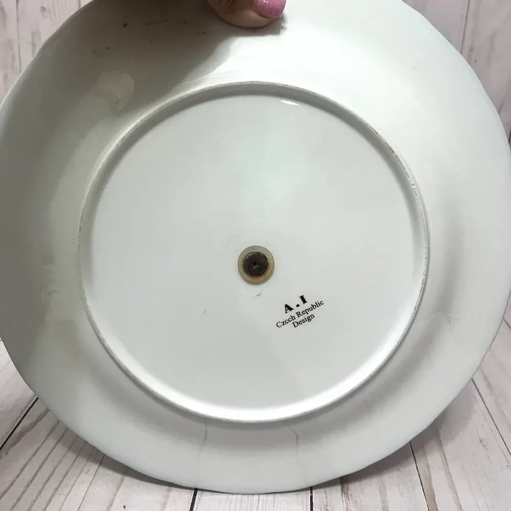 Vintage A-I Czech Republic Design 2 Tier Porcelain Serving Stand Cobalt Floral